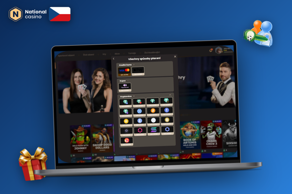 Hráč vybírá správnou platební metodu v pokladně National Casino na notebooku