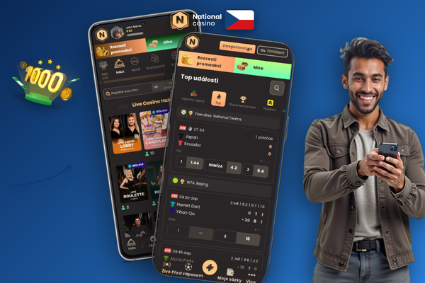 Starší i nový telefon se spuštěnou National Casino aplikací pro Android