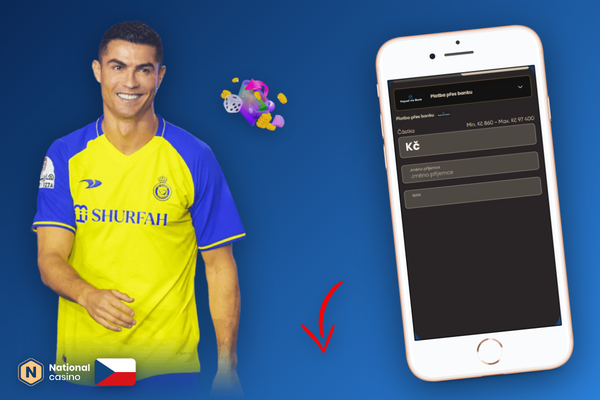 Mobilní aplikace e-peněženky zobrazuje příchozí výplatu z National Casino na stole