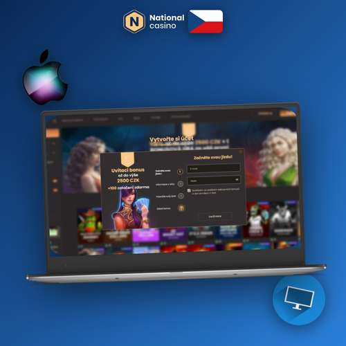 Přihlašovací formulář National Casino CZ – registrace přes Google a Facebook na notebooku
